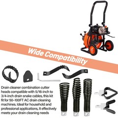 8Pcs Drain Snake Drill Attachment Cutter and Auger Set for50-100FT Drain Machine