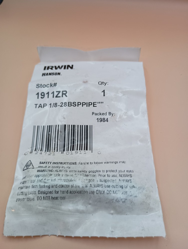 Irwin Tap 1/8&Prime; -28 BSP Pipe, For Tap Die Extraction