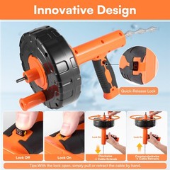 Drain Snake Hair Clog Remover with Drill Adapter, 33ft Orange-Black