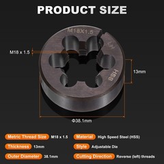 HSS M18 x 1.5 Metric Machine Thread Round Die Left Hand High Speed Steel