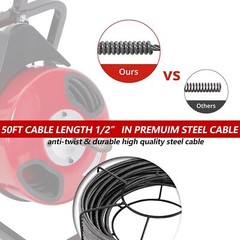 50FT x 1/2&Prime; Electric Drain Cleaner Machine Electric Drain Snake for 1&Prime;-4&Prime; Pipes