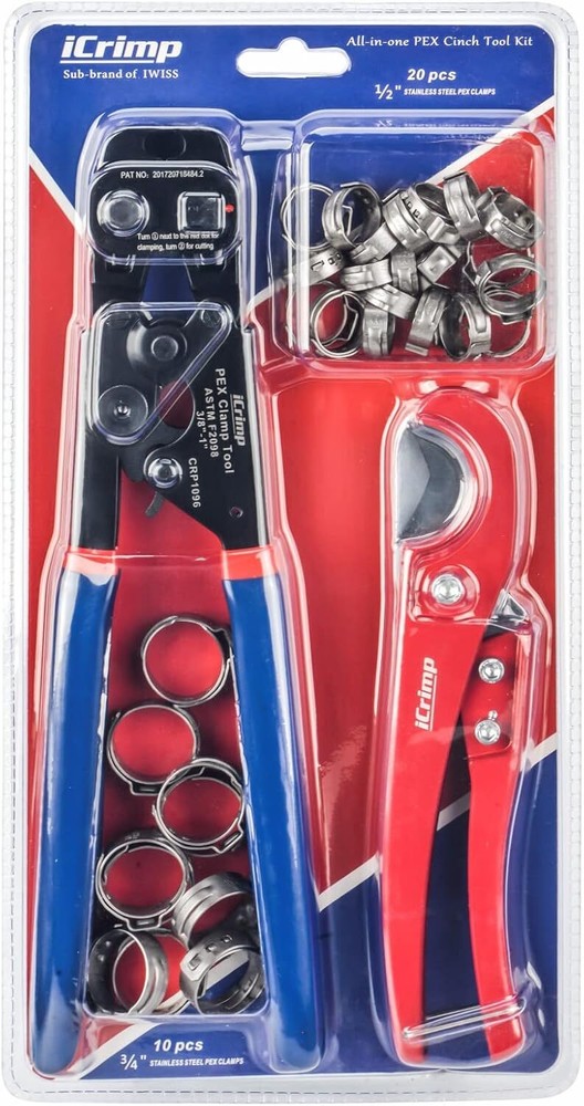 Icrimp Pex Cinch Tool Kit With Clamps Cutter For 3 8 To 1 Inch Pipes