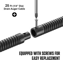 25FT Replaceable Cable, Compatible with Electric Drain Auger(Cadl-2004, PEDC-23