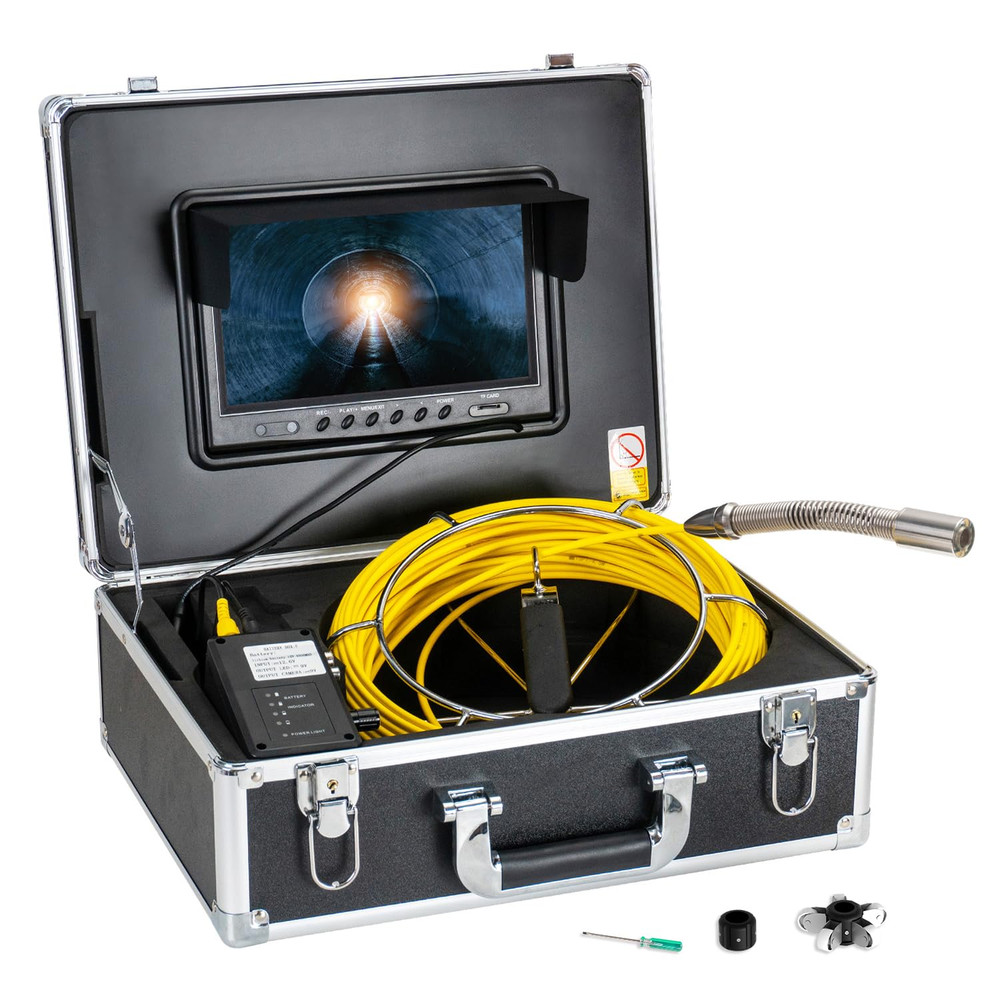 164Ft HD Sewer Camera with Light, 9&Prime; Monitor, Waterproof, 12 LED, DVR