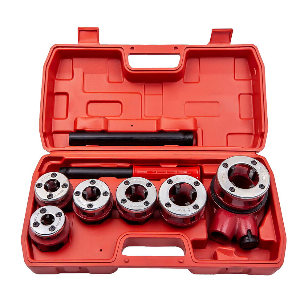 6 Pc Ratchet Pipe Threader Kit Die Bar Head Handle Tool Set 1/4&Prime; 3/4&Prime; w/ 6 Dies