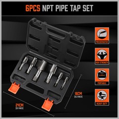 6 Pcs NPT Pipe Tap Set 1&Prime; 3/4&Prime; 1/2&Prime; 3/8&Prime; 1/4&Prime; 1/8&Prime; With Case Carbon Steel Inch