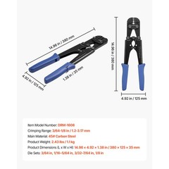 Uimoso Steel Wire Rope Crimping Tool 3/64&Prime;-1/8&Prime; with Metric & Imperial Markings