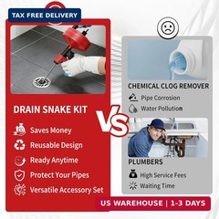 Drain Snake 35 Ft with Drill Attachment, Auto Feed 1/4 Inch Plumbing Snake for S