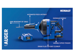 New Kobalt 24v Cordless Drain Auger Kit with 85 Watt Battery & Charger 4891704