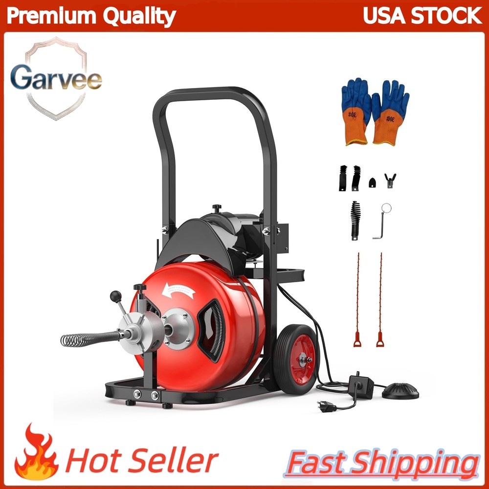 Drain Cleaner Machine 75FT 1/2 Inch Auto Feed Electric Sewer Snake Portable