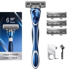 6-Blade Manual Razor for Men with Lubricating Strip, 1 Ergonomic Non-Slip Han&hellip;