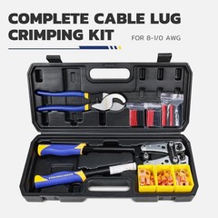 Heavy Duty Crimping Tool Kit for Battery Cables &ndash; Ratchet Hex with Extended Hand