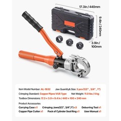 Uimoso Hydraulic Copper Pipe Crimping Tool with 1/2&Prime;, 3/4&Prime;, 1&Prime; Jaws