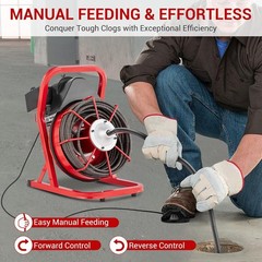 Drain Cleaner Machine 75FT x 1/2 Inch Manual Feed with Cutters & Foot Switch US