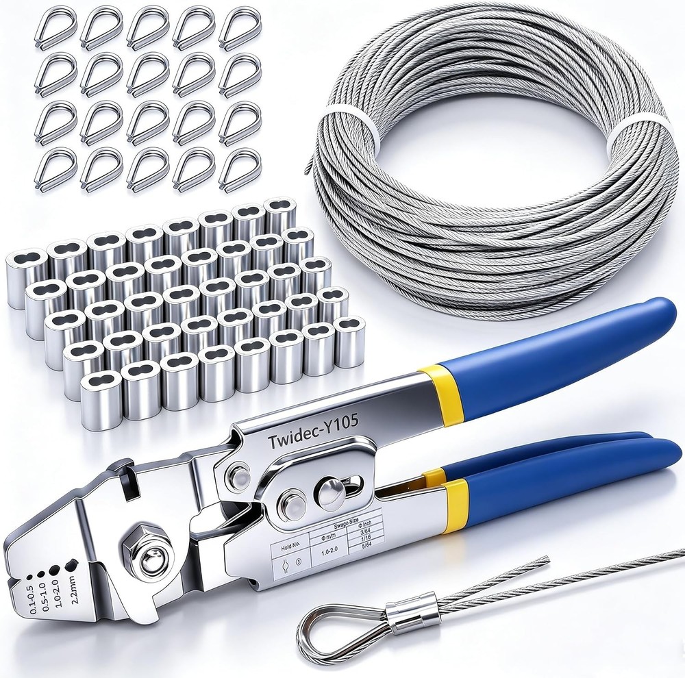 /Wire Rope Crimping Tool Kit Up To 2.2mm Swaging Tool With 165FT 1/16&rdquo; 304 stai