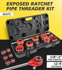 For 36475 12-R Ratchet Pipe Threader Kit 1/2&Prime;-2&Prime; NPT 6 Dies Plumbing Tool Case