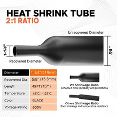 Heat Shrink Tubing 1-1/4&Prime; (30mm), 2:1 Ratio Shrink Tube Industrial and Marine&hellip;