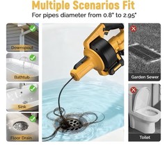 Electric Drain Auger,21V Cordless Drain Snake,25Ft Auto-Feed Snake Drain