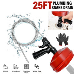Drain Auger, 25Ft 1/4&Prime; Plumbing Snake Drain Clog Remover Tools for Sink & Drain