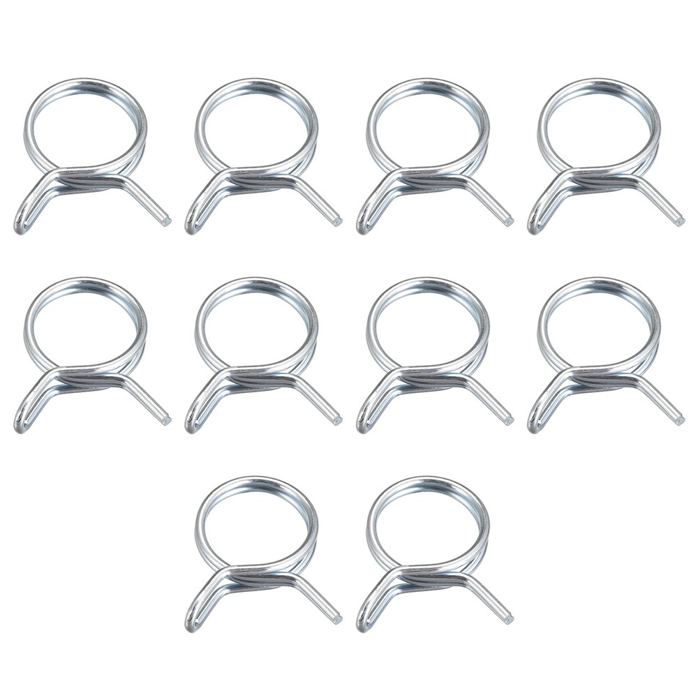 Double Wire Spring Hose Clamp, 10pcs 65Mn Steel 25mm Spring Clips, Silver Tone