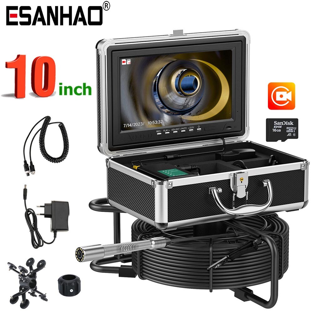 30M Sewer Drain Camera Pipe Inspection Camera 23MM 10inch 1080P DVR 16GB Card