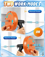 25Ft Snake Drain Hair Removal Tool Drill Powered and Manual Drain Cleaner Tool