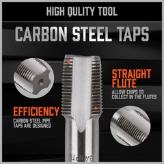 6 Pcs NPT Pipe Tap Set 1&Prime; 3/4&Prime; 1/2&Prime; 3/8&Prime; 1/4&Prime; 1/8&Prime; With Case Carbon Steel Inch