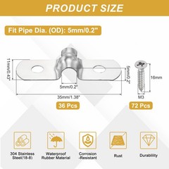 36Pcs 5mm(3/16&Prime;)304 Stainless Steel Rigid Pipe Strap with Screws, Silver