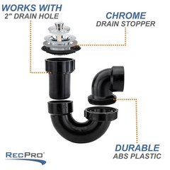 RecPro RV Shower Drain and Bathtub P Trap | Plumbing Black