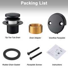 BOOMIBOO Bathtub Drain Tip-Toe Trim Set with Two-Hole Overflow Matte Black