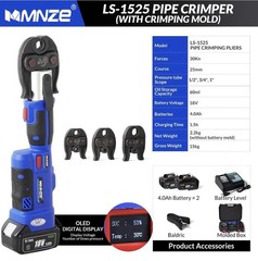 Pro Press Copper Pipe Crimping Tool Kit 2x 18v Battery Powered 1/2&Prime; 3/4 &ldquo;1&rdquo;