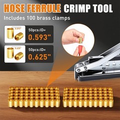 Heavy Duty Bench Hose Crimper Kit Ferrules 50x 0.593&Prime; & 50x 0.625&Prime; ID Ferrule