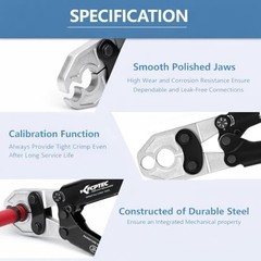 Heavy-Duty PEX Crimping Tool with Tubing Cutter & Go/No-Go Gauge, ASTM F1807 Cer