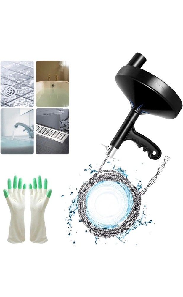 Drain Auger 25 Ft with Gloves, Plumbing Snake Drain Auger Hair Clog Remover