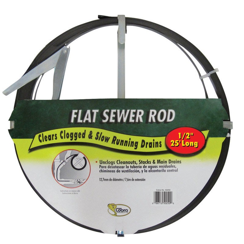 Cobra 25 ft Flat Steel Sewer Rod 1/2 in Manual Drain Cleaner