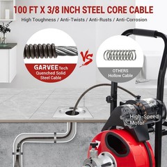 Drain Cleaner Machine 100FT x 3/8 Inch Auto Feed 370W Portable Sewer Snake Auger