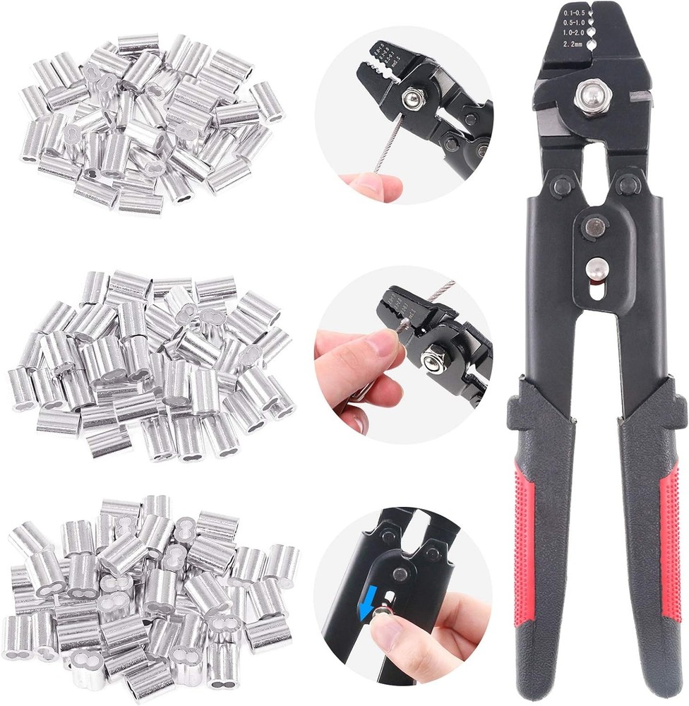Glarks Fishing Crimping Tool Swager for Wire Rope Up To 2.2mm with Ferrule Kit