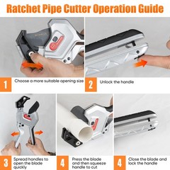 PVC Pipe Cutter, 3-Gear Adjustable Cut up to 2-1/2&rdquo;, Ratchet Pipe Cutter Tool He