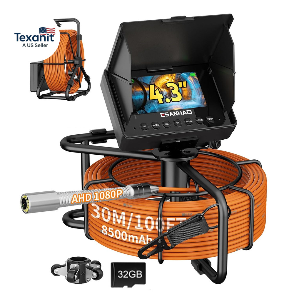 Sewer Camera 100FT/30M Borescopes Plumbing Snake Pipe Inspection Camera DVR & Au
