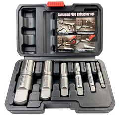 6-Piece Heavy Duty Pipe Extractor Set for Removing Damaged Threads & Fittings, 1