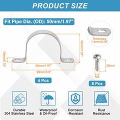 4Pcs 50mm(2&Prime;) Two Hole Rigid Pipe Strap with Screws, Silver