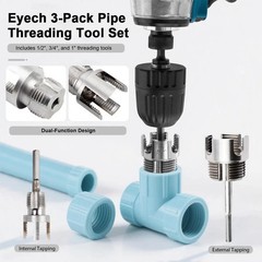 3Pcs PVC Pipe Threader Kit 1/2&Prime; 3/4&Prime; 1&Prime; NPT, Integrated Internal & External Pipe