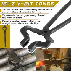 16&Prime; Z V-Bit Tongs and 1.5KG Blacksmith Hammer Set For Anvil Knife Making Forge