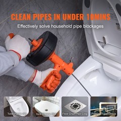 25Ft Plumbing Drain Snake Auger with Safety Hose Gloves Bathroom Sewer Unblocker