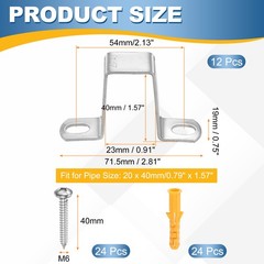 12pcs Square Pipe Clamp, 20x40mm U Shaped Tube Strap Clamp with Screws