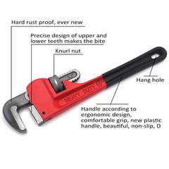10in Cast Iron Straight Pipe Wrench Heavy Duty Adjustable Spanner Dipped Handle