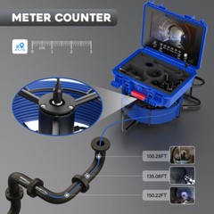 17mm Sewer Pipe Inspection Camera with Meter Counter 9&Prime; DVR Recording Camera 50m