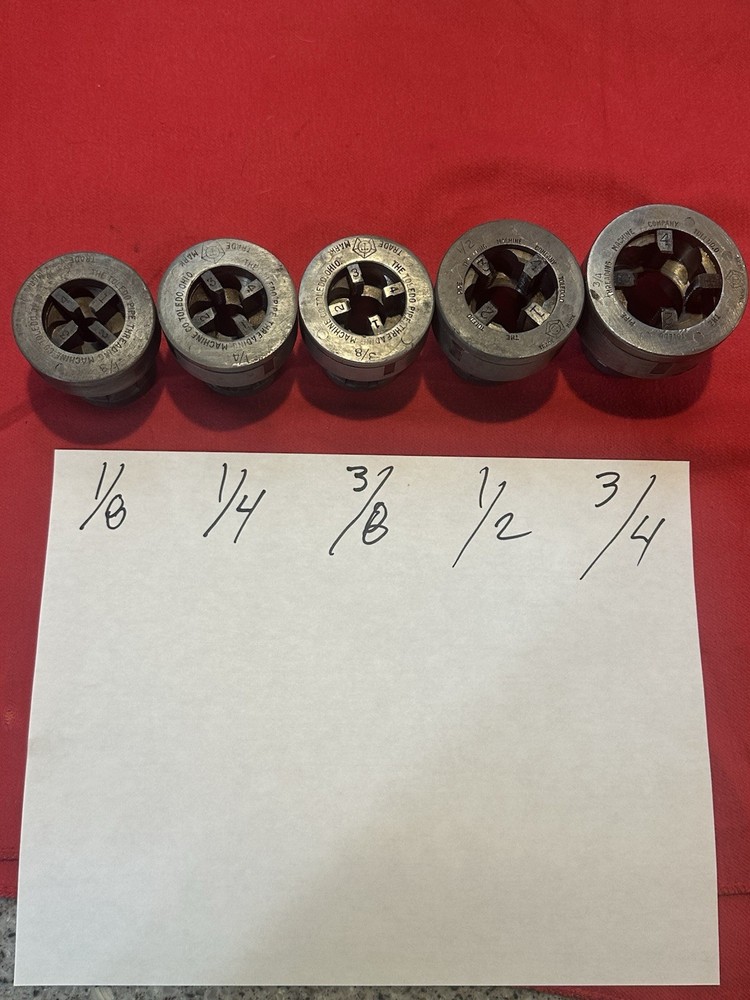 TOLEDO PIPE THREADER DIES (5 Pcs) 1/8 in &ndash; 1/4 in &ndash; 3/8 in &ndash; 1/2 in &ndash; 3/4 in USA