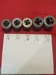 TOLEDO PIPE THREADER DIES (5 Pcs) 1/8 in &ndash; 1/4 in &ndash; 3/8 in &ndash; 1/2 in &ndash; 3/4 in USA