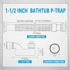 Cinsda Bathtub Shower Drain Pipe, Low Profile Flat 1 1/2 P 1.5 inches, White